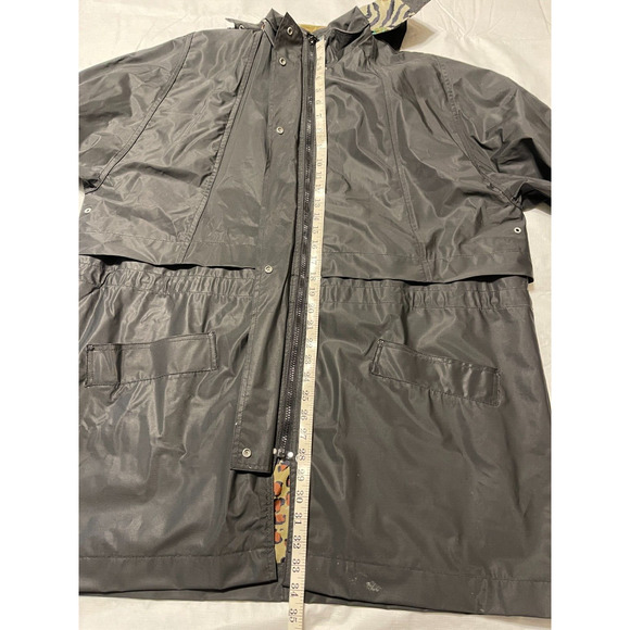 Totes Size L Black Floral Zebra Rain Coat Jacket Pockets - Picture 6 of 11